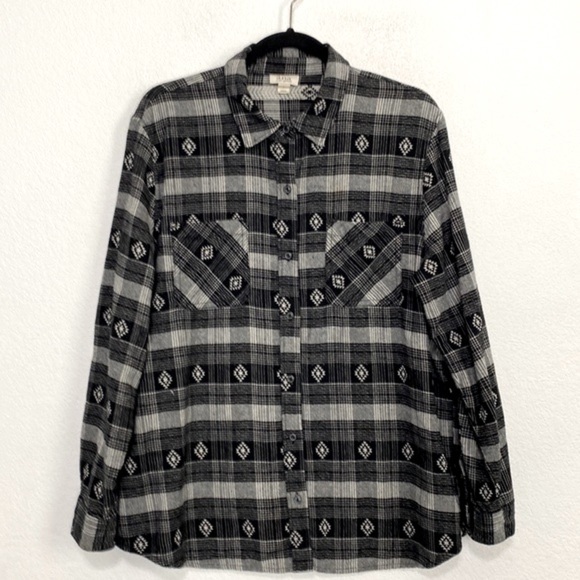 A.N.A. A New Approach Black/White Button-Up Western 100% Cotton Top Size L - Picture 1 of 8